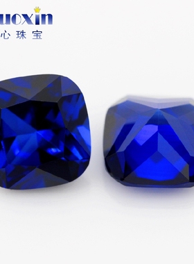 肥正方34#蓝刚玉戒面裸石尖底 枕形合成培育皇家蓝蓝宝石珠宝主石