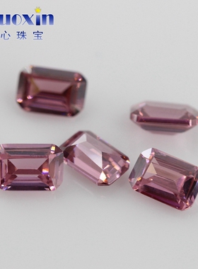 长方形倒角车平胭锆戒面裸石 祖母绿切割胭脂色锆石人造宝石裸钻