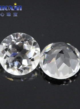 天然圆形白黄玉白托帕石裸石戒面 主钻戒指宝石DIY主石饰品5~12mm