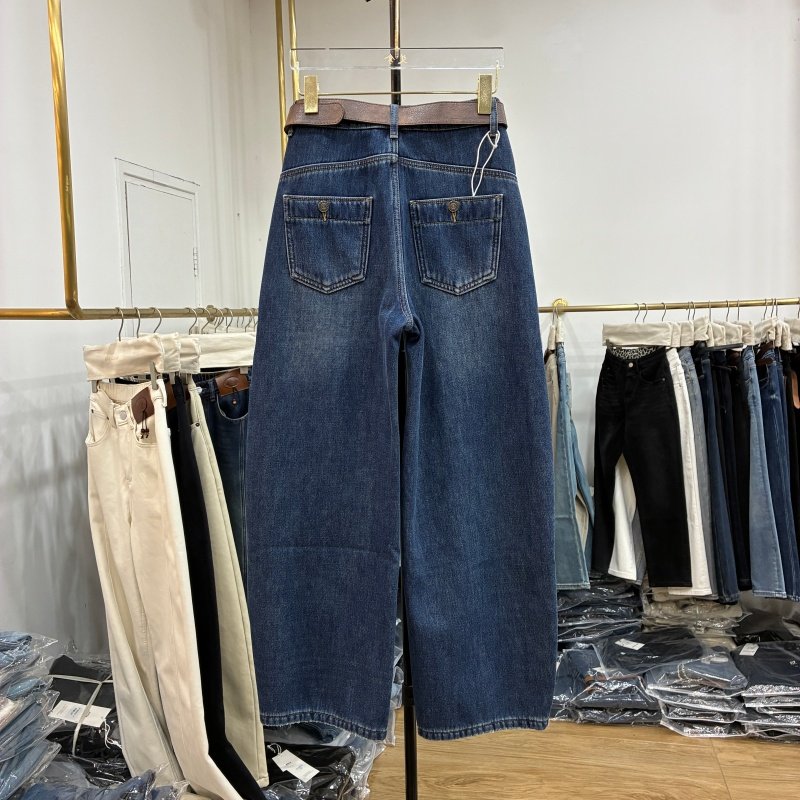 艾拿2025冬款55099蓝色植绒高腰直筒阔腿裤女时尚显瘦牛仔弯刀裤 - 图3