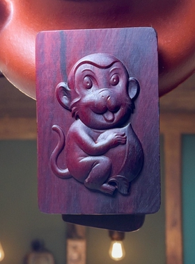 小叶紫檀木猴子挂件红木猴雕刻吊坠生肖猴木质牌子男女项链订制