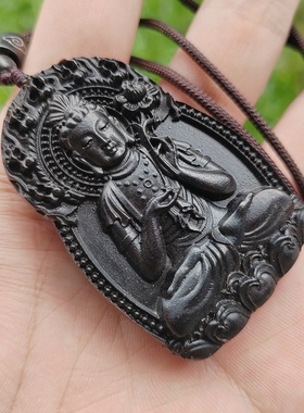 黑檀木雕刻普贤菩萨吊坠