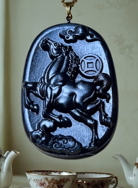 黑檀木雕刻马挂件黑色木质马吊坠项链车挂钥匙扣男女本命年木马牌