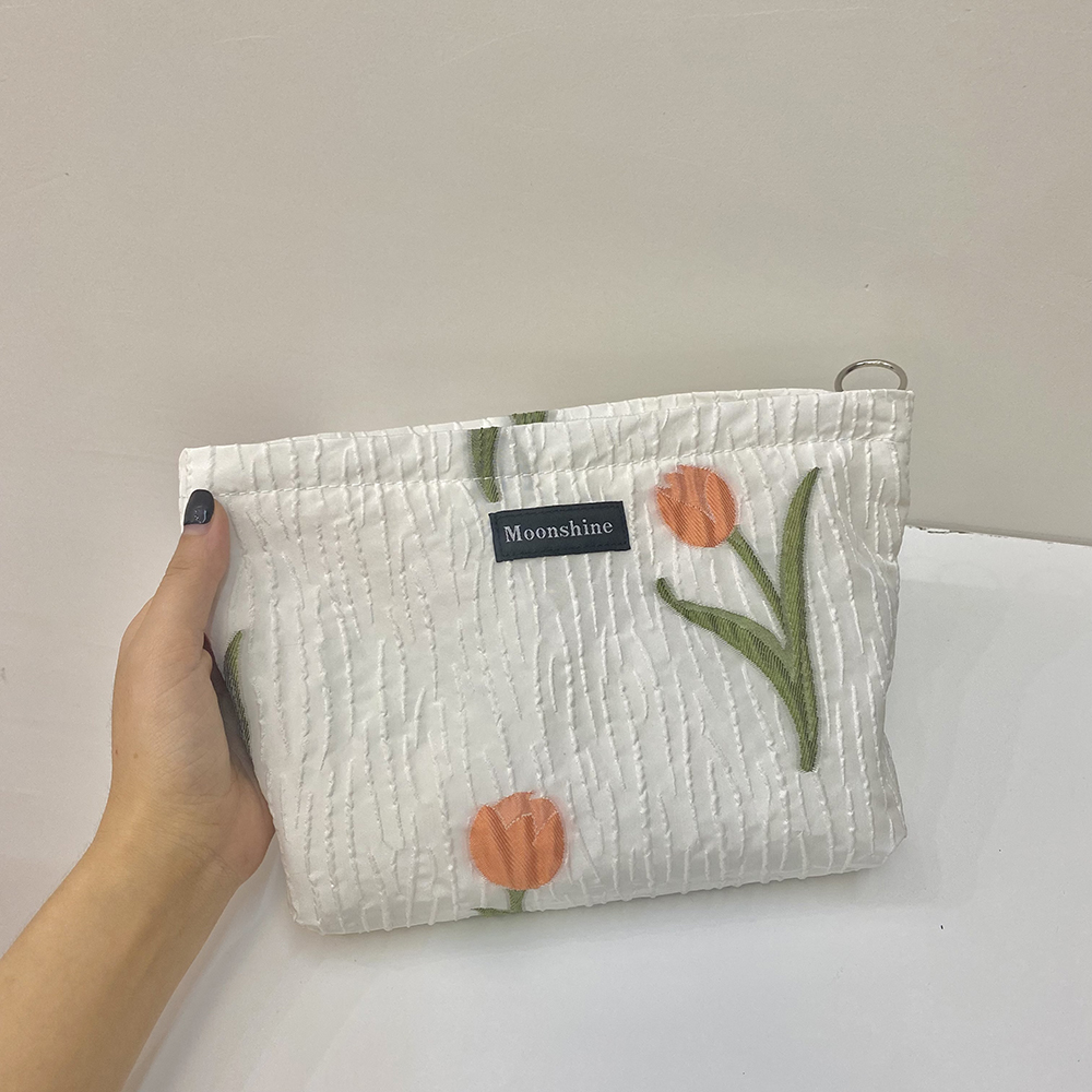 白色小清新半透明郁金香花化妆包大容量水乳刷整理便携洗漱收纳包 - 图0
