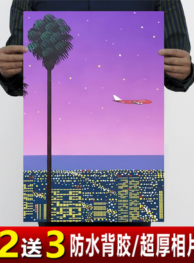 citypop蒸汽波海报复古插画卧室