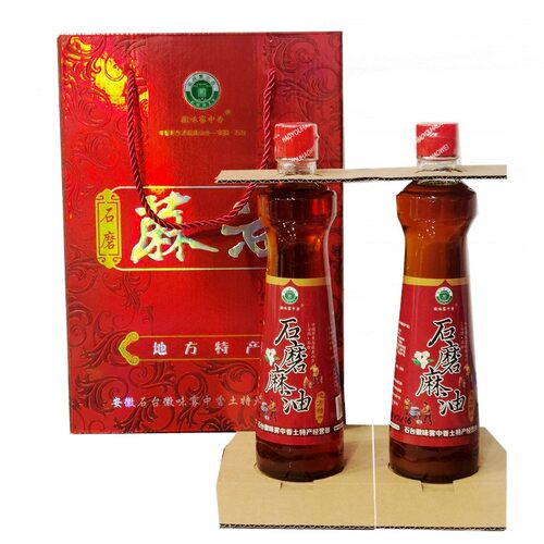 安徽食用油小磨麻油青阳县杨田镇石磨黑芝麻油380ml*2瓶 礼盒装 - 图0