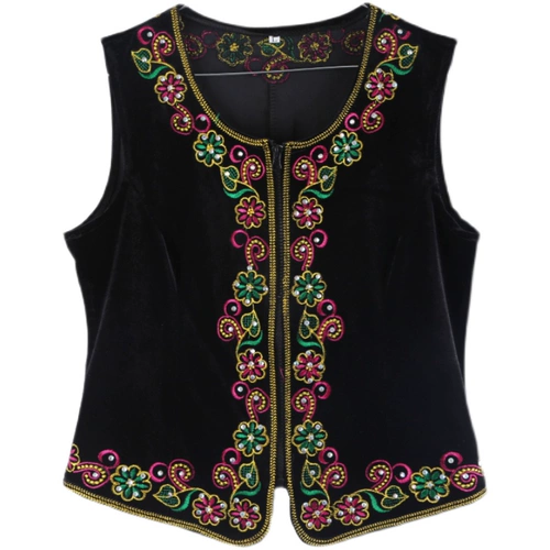 Жилет, этнический бархатный костюм, этнический стиль, облегающий крой