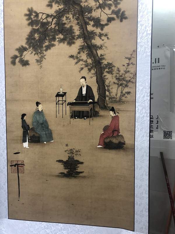 宋微宗赵佶听琴图仿古字画复制品中堂客厅办公室玄关卷轴挂画立轴 - 图2