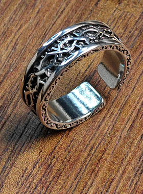 蔷薇少女水银灯指环泰银荆棘戒指男女朋友礼物复古风时尚真红魔戒