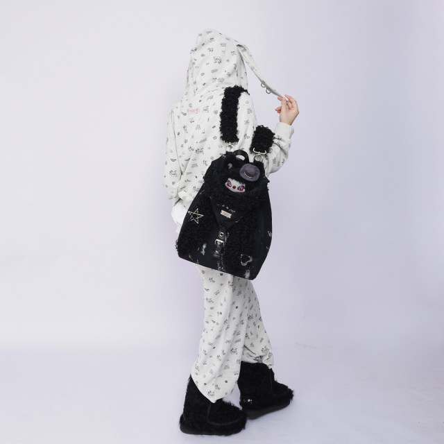 Rebirth Wild Setting Rabbit Ears Backpack Women's 2026 Autumn and Winter Cute Class Furry Bag Crossbody School Bag