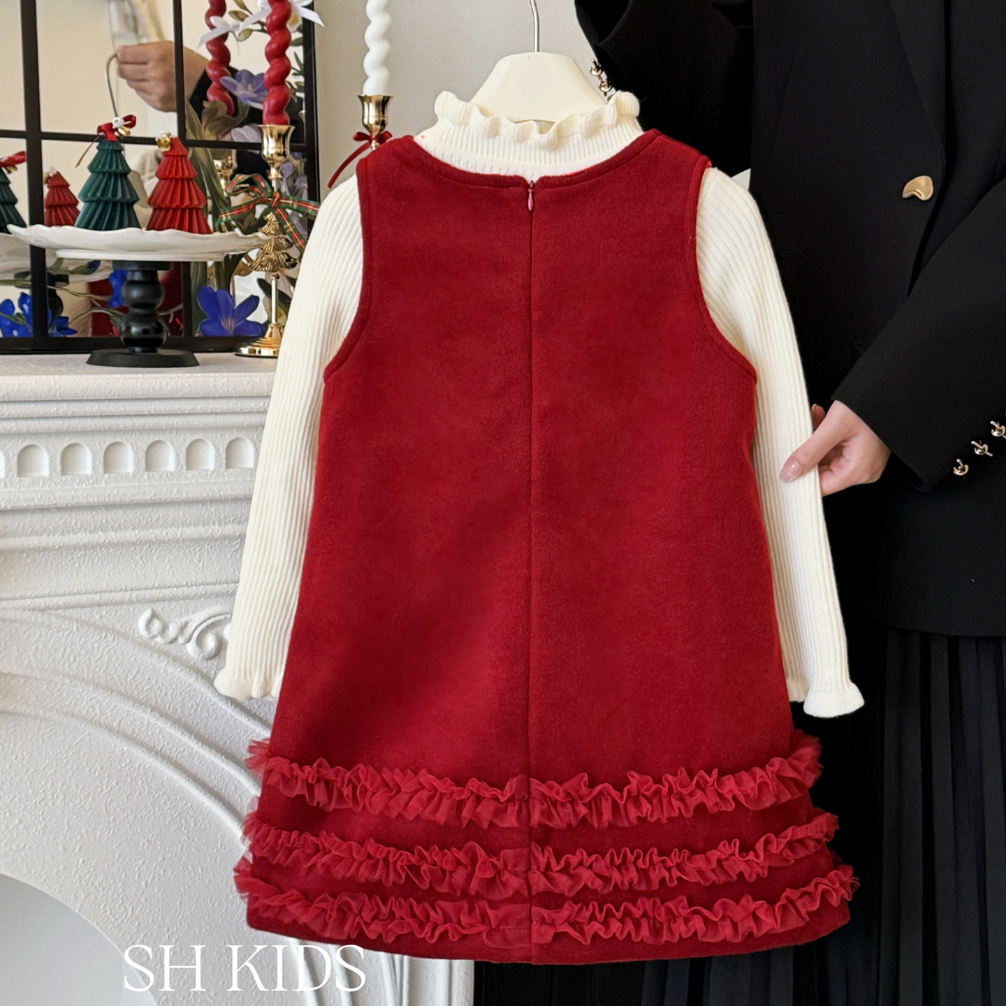 女童连衣裙套装冬装宝宝加绒新年装红色公主裙儿童洋气毛呢背心裙,淘宝优惠券,粉丝福利购,淘宝优惠卷