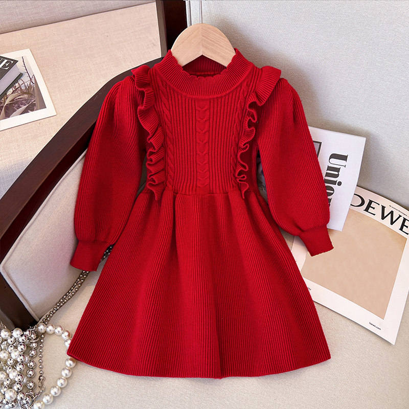 女童毛衣裙春秋2025新款洋气女宝宝打底针织连衣裙儿童红色公主裙,淘宝优惠券,粉丝福利购,淘宝优惠卷
