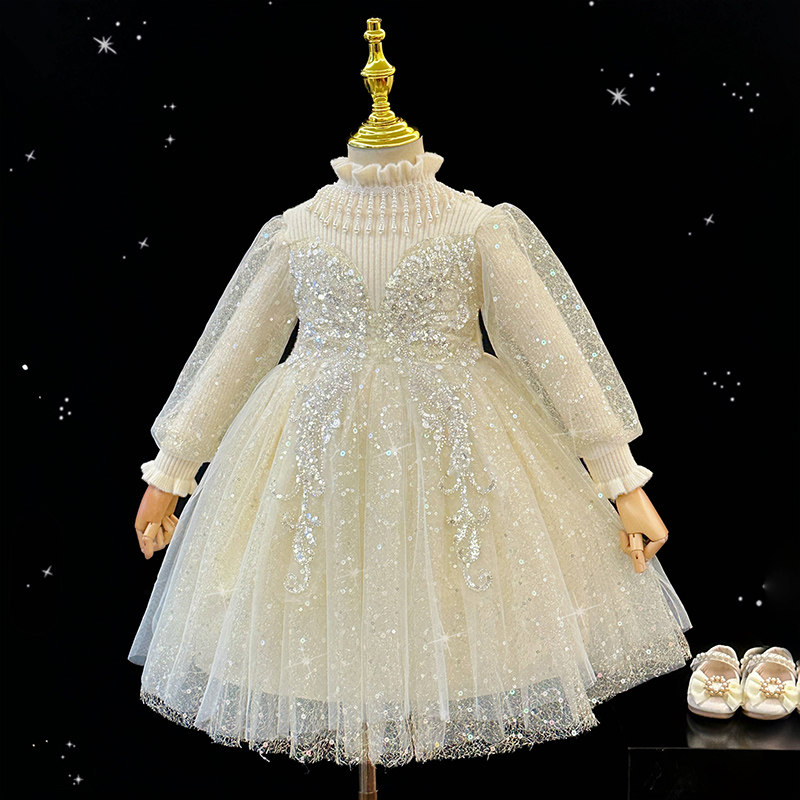 女童连衣裙秋冬2025新款毛衣裙儿童生日公主裙洋气白色高级感礼服,淘宝优惠券,粉丝福利购,淘宝优惠卷