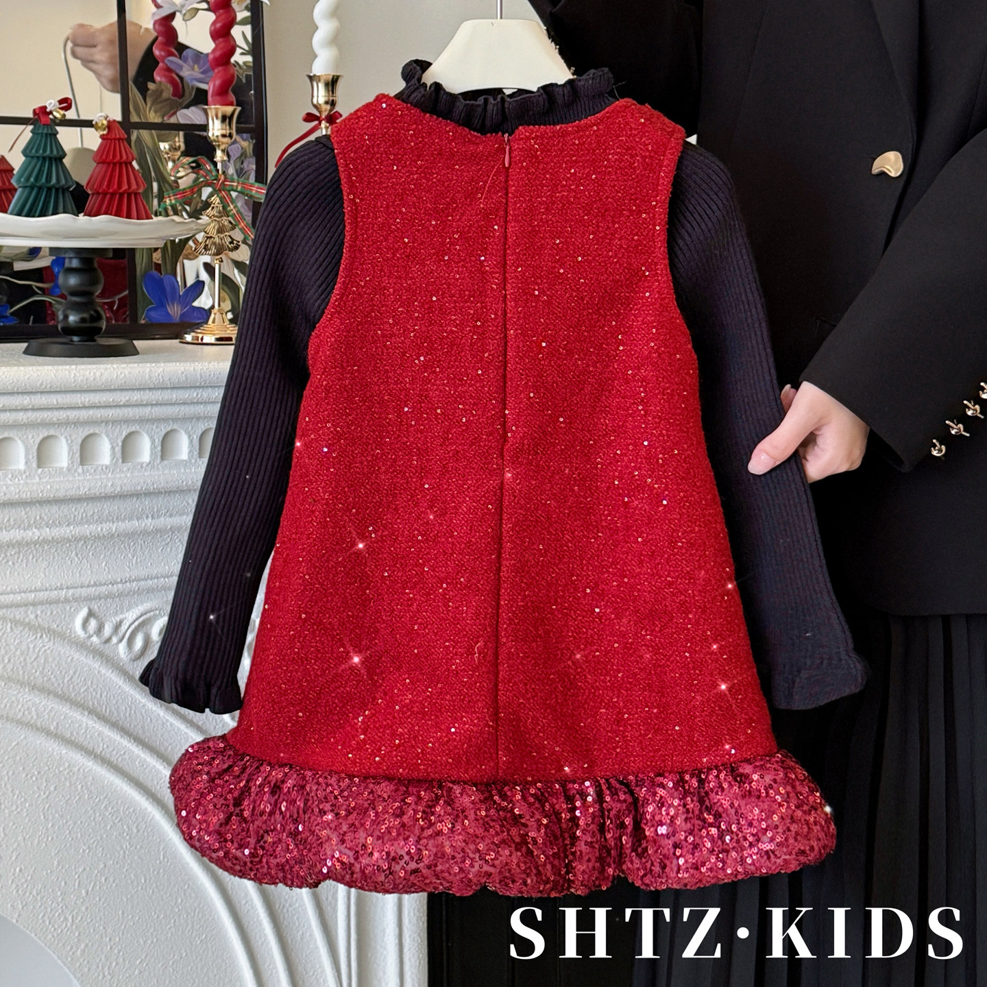 女童小香风套装裙冬装儿童红色新年装连衣裙高级感加绒毛呢背心裙,淘宝优惠券,粉丝福利购,淘宝优惠卷