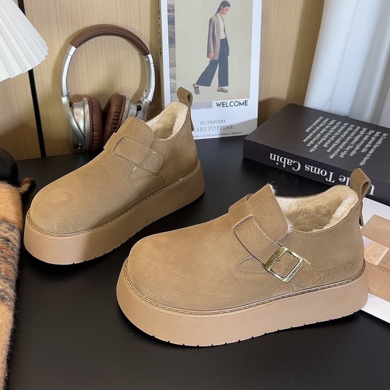 冬季勃肯鞋女厚底增高真皮牛皮加绒加厚毛毛一脚蹬懒人博肯鞋棉鞋,淘宝优惠券,粉丝福利购,淘宝优惠卷