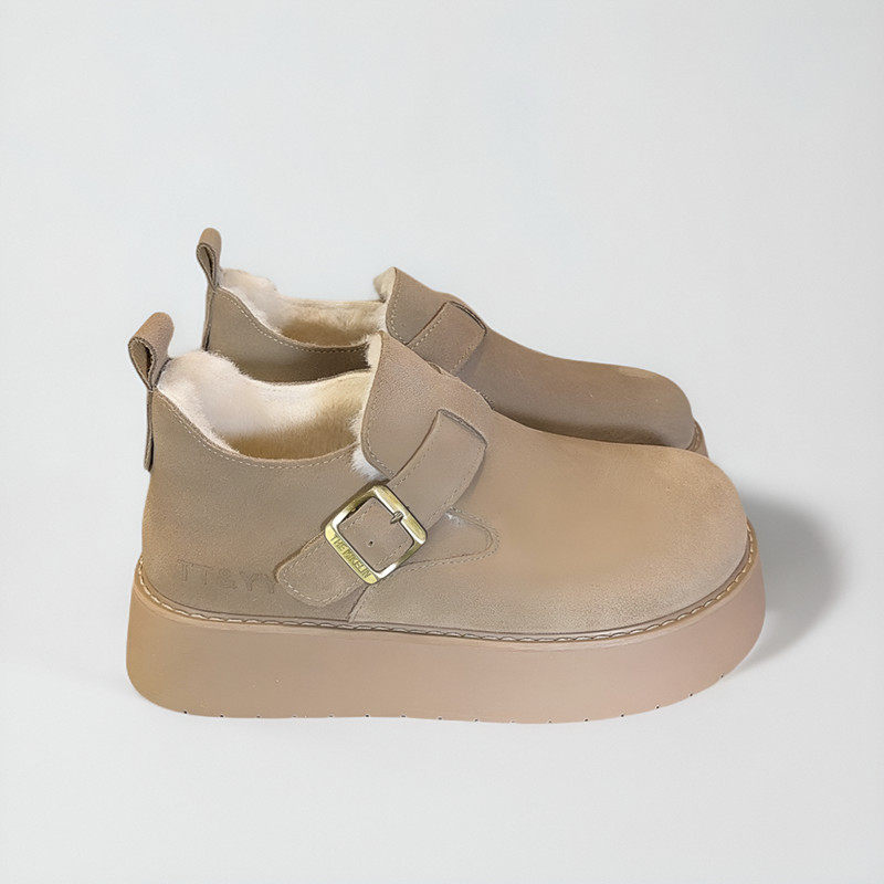 冬季勃肯鞋女厚底增高真皮牛皮加绒加厚毛毛一脚蹬懒人博肯鞋棉鞋,淘宝优惠券,粉丝福利购,淘宝优惠卷