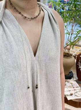 复古轻奢高级感天然石串珠项链简约可抽拉小众个性时尚百搭锁骨链