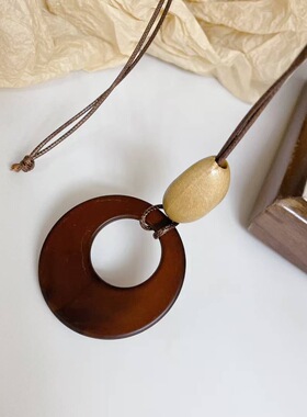 欧美秋冬新款几何圆环吊坠冷淡风小众设计感个性项链高级感毛衣链