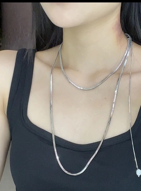 欧美时尚简约气质长款蛇骨链轻奢小众个性淡水珍珠项链毛衣链女潮