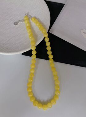 韩系ins小众黄色天然石串珠项链女款夏日简约锁骨链百搭颈链配饰