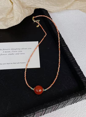 新中式天然石串珠项链女小众设计感高级轻奢气质锁骨链2025新款潮