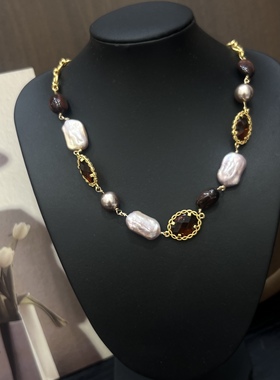 2025新款复古天然巴洛克珍珠项链轻奢小众高级感个性彩色锁骨链潮