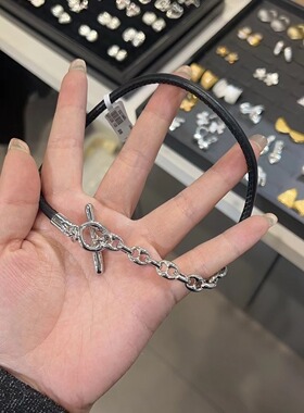 冷淡风个性金属银色皮绳拼接项链轻奢精致百搭锁骨链小众设计颈链
