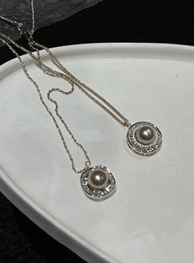 2026新款精致锆石香槟色珍珠项链通勤简约轻奢高级感个性锁骨链潮