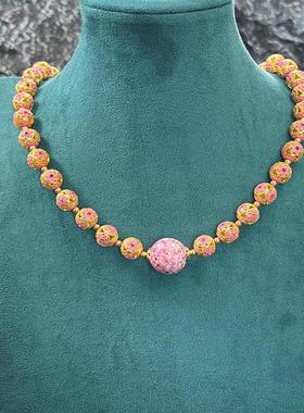 欧美拉老料琉璃粉蛙皮项链毛衣链