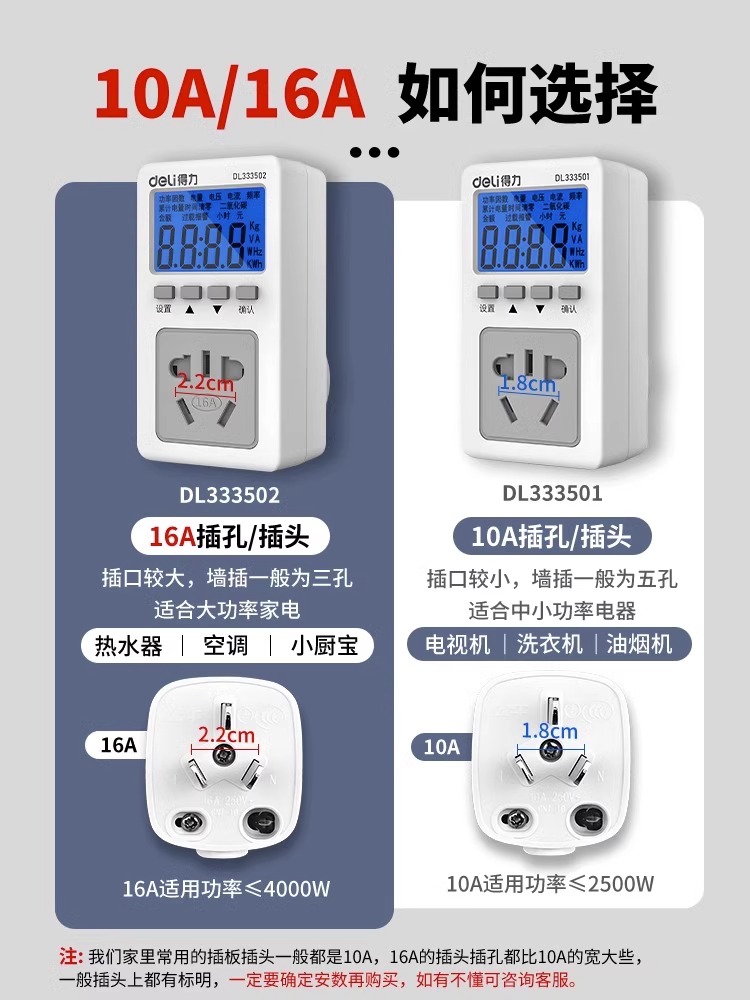 得力电表计度器功率显示插座用电费功耗测试仪电力监测仪-图0