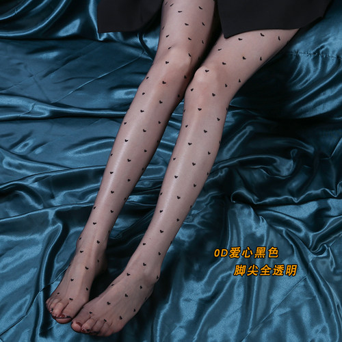 黑色爱心丝袜0d桃心黑丝高透超薄波点蝴蝶结透肉性感圆点点连裤袜 - 图2