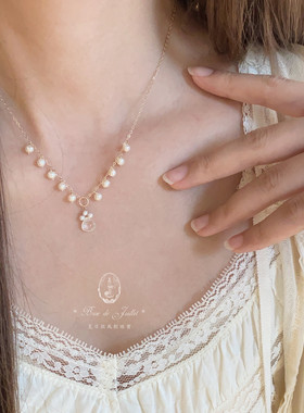 时光美人绝美月光石珍珠项链原创