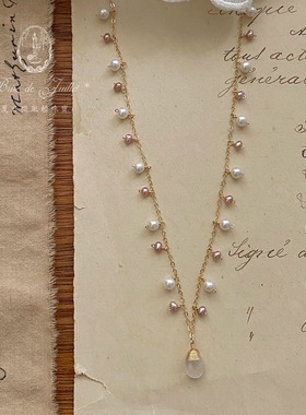 旖梦珍珠月光石项链美国包金