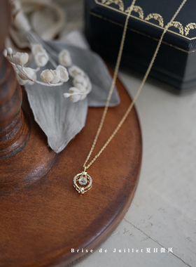 侧面镂空锆石银镀金金项链现货