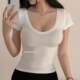 In stock ~ 51STUDIO homemade GW106yi ຕ້ອງຊື້ sexy ເລິກ v-neck ສະດວກສະບາຍ tight-sleeved ເສື້ອທີເຊີດແຂນສັ້ນ