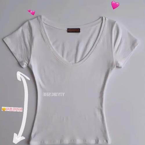 In stock ~ 51STUDIO homemade GW106yi ຕ້ອງຊື້ sexy ເລິກ v-neck ສະດວກສະບາຍ tight-sleeved ເສື້ອທີເຊີດແຂນສັ້ນ