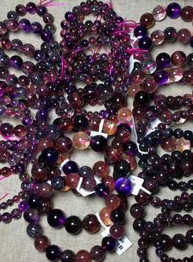 天然草莓晶黑加仑手串