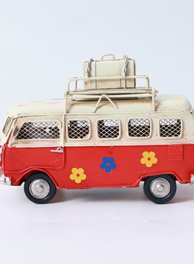 复古风巴士车模型摆件可放小照片家居书房客厅创意雕像办公室摆设