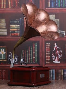 仿古风黑胶唱机铁艺酒吧模型道具