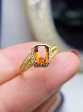 个性扭臂围钻款长方戒s925银镶嵌天然芬达石榴石活口女戒指