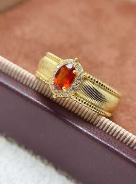 欧美宽版厚银戒指925银镶嵌天然红宝石坦桑石芬达石活口食指戒