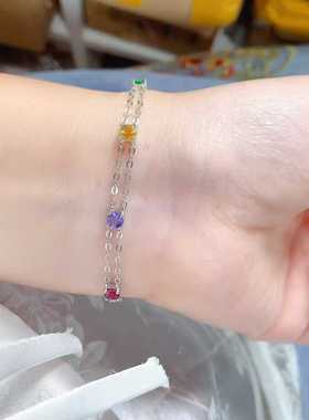 简单爪镶手链s925银镶嵌天然多宝圆形手饰坦桑石水晶镁铝石榴石