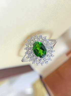 多款式爪镶戒指s925银镶嵌天然透辉石活口女戒椭圆5*7宝石围钻