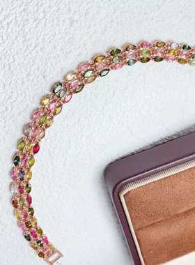 满镶款手链s925银镶嵌天然透辉石碧玺石榴石豪华多粒手表扣手饰