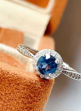 彩宝首饰天然伦敦蓝托帕石戒指s925银镶嵌多款式圆形活口手饰