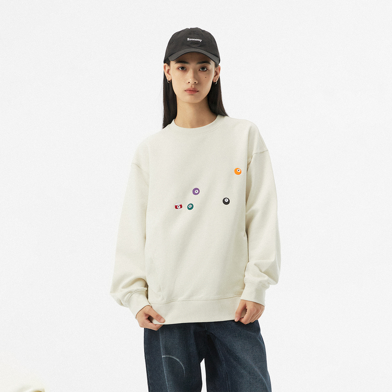 FMACM闷与狂 台球刺绣捏褶400g百搭纯色圆领套头卫衣2024秋上衣 - 图0