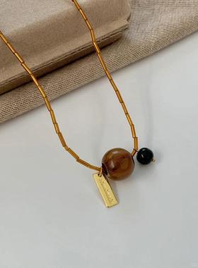 复古哥特风虎眼石串珠项链