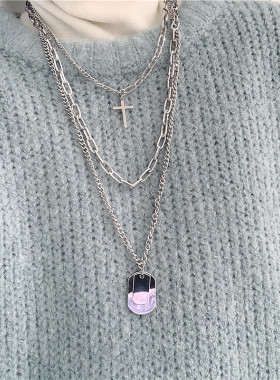 街头风韩版亮片十字架毛衣链潮流