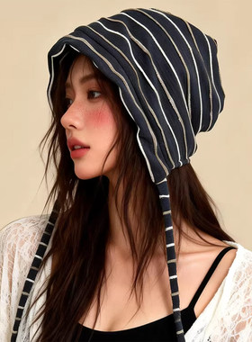 韩系护耳条纹堆堆帽女秋冬显脸小