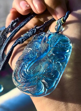 天然海蓝宝凤凰吊坠天然海蓝宝雕刻吊坠凤凰